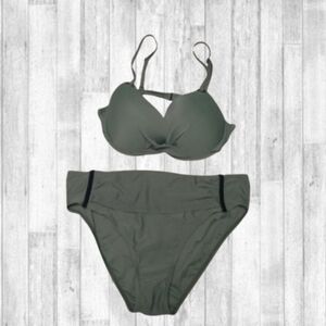 NASS-EAU Two Piece Swimsuit Set Bikini Olive Green 36C Size 10